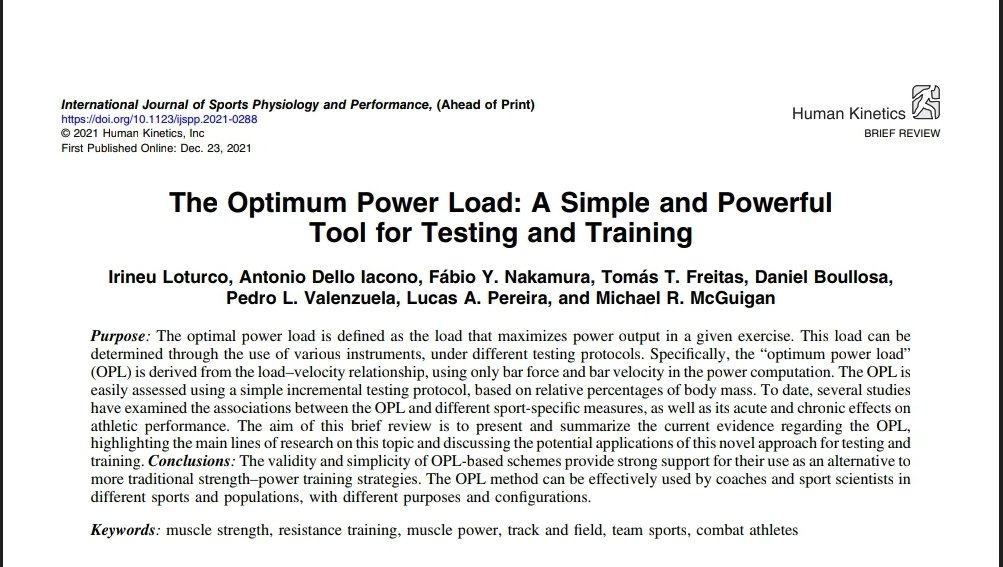 Matters discussed in this review study:
- how to determine optimum power load (OPL)
- relationships between OPL and sports performance
- neuromuscular adaptations to training with OPL
- Postactivation performance enhancement effects of OPL https://t.co/GVnXL67Fom