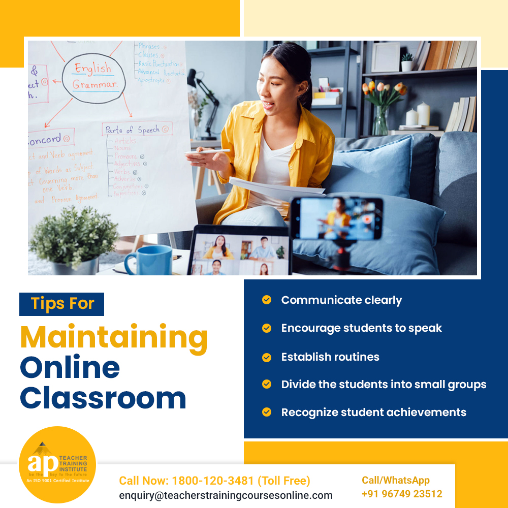 APTTIIndia's tweet photo. Maintaining an online classroom is challenging for Teachers. Here are some tips that you can follow to manage an online classroom.
.
.
#Tips #ClassroomManagement #OnlineTeaching #OnlineClassroom #TeacherTraining #APTTI https://t.co/GBQ7e4HQIX