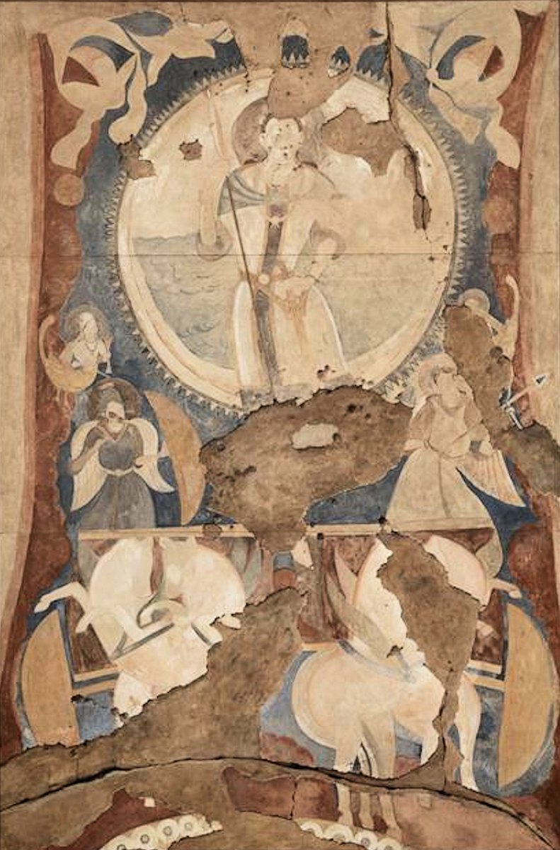 MilHistoryIndia's tweet photo. Central medallion, #Bamiyan #Buddhist caves
Hindu Sun-God Lord Surya on his chariot...
#Afghanistan, once a thriving homeland of Hindu-Buddhist culture and the meeting point of India, Persia(#Iran) and Central Asia(Turan) https://t.co/CPW0EmRgPk