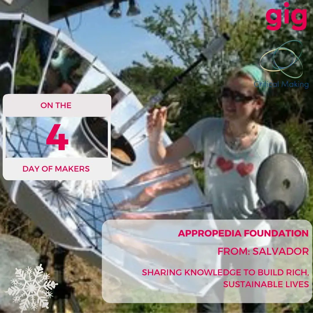 weareGIG's tweet photo. On the 4th Day of Makers we bring to you 🎶 @appropedia from Salvador. A site to develop and share collaborative solutions in sustainability, poverty reduction and international development
@criticalmaking
#12daysofmakers
#weregig
#wearewhatwecreatetogether
#criticalmaking https://t.co/IfhSL5NhHq