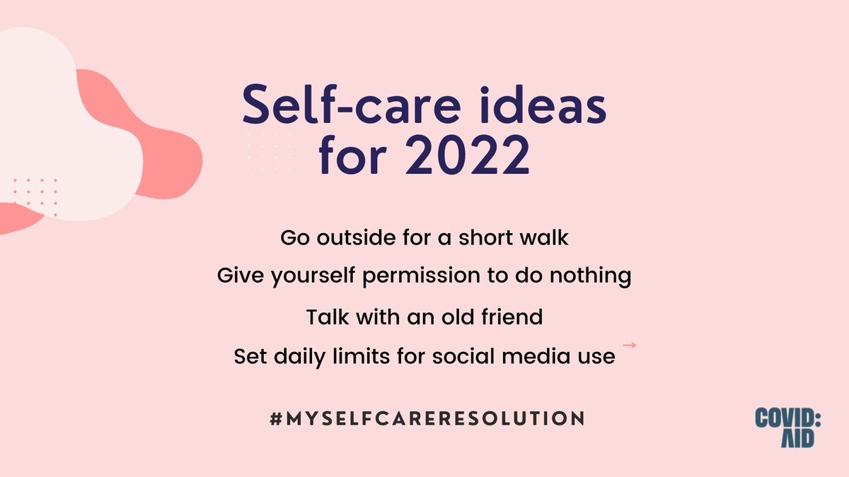 covidaidcharity's tweet photo. Around this time of year, the question we’re all asking one another is ‘What are your New Year’s resolutions?’. We know the pressure of setting goals can feel overwhelming for many and that's why we've started #myselfcareresolution - what small thing will you do for you? RT https://t.co/vENdji2QkW