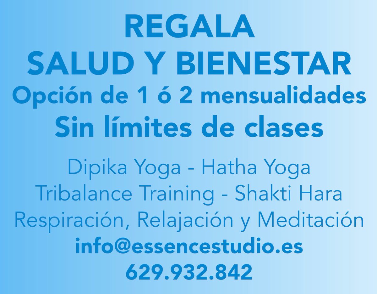 EssenceStudioMD's tweet photo. REGALA SALUD Y BIENESTAR, a través de nuestras clases semanales. Te ofrecemos dos opciones con precios especiales, regalando una o dos mensualidades. En ambos casos, el regalo permitirá acceso a todas las clases que impartimos. @EssenceStudioMD @TinadelaRua #regalosaludable https://t.co/1MPPk9Xj4f