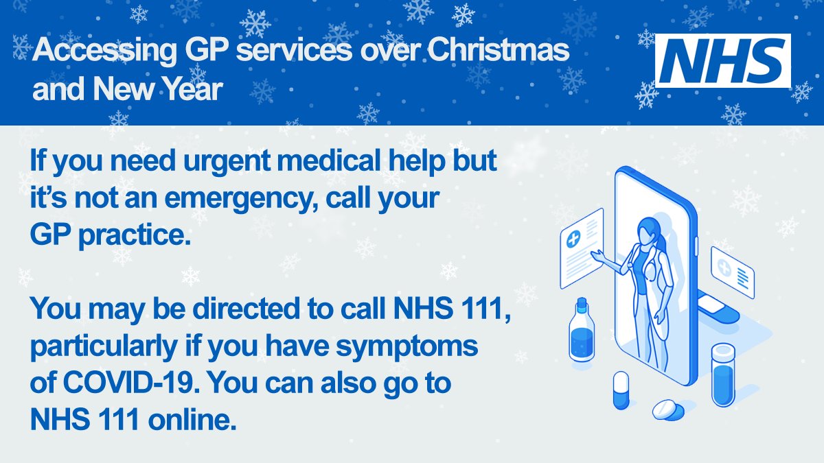 NHSEnglandLDN's tweet photo. If you have a health concern over the festive period, contact your GP practice or use the NHS 111 online service for quick health advice ➡️ https://t.co/AhTq6Z0tff https://t.co/MoXcHGeLRb