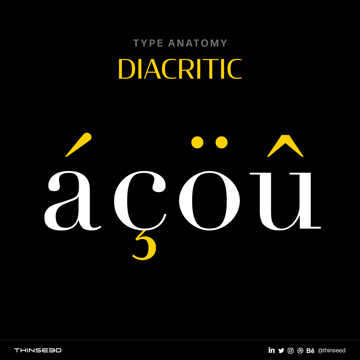 ThinSeed's tweet photo. Diacritic is a special mark added to a letter to indicate a different pronunciation, stress, tone, or meaning.

These marks may appear above or below a letter, within it, or between two letters.

These marks are common in foreign languages, but they're also used in English. https://t.co/gxTQGRpQZo