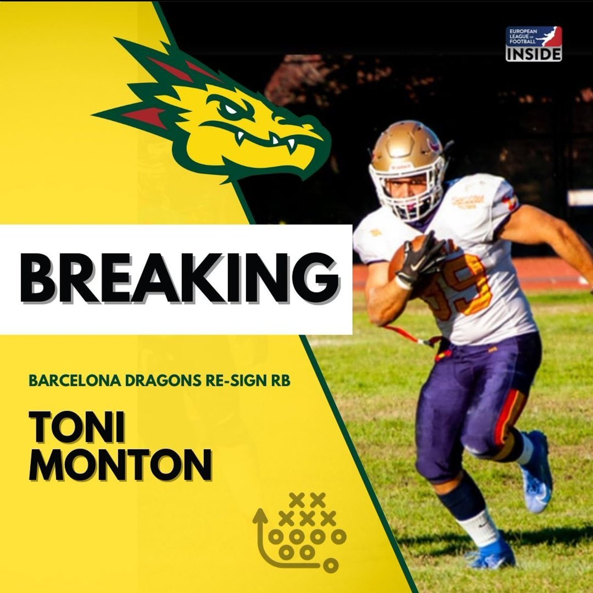 The @Dragons_BCN re-sign Toni Monton. 🏈🐉 Welcome back! 
-
-
📸instagram.com/p/B9ZLXW0K7Len… 
-
#americanfootballeuropen #elf #insidetheelf #ranelf #nfldeutschland #americanfootball #barcelona #barcelonadragons