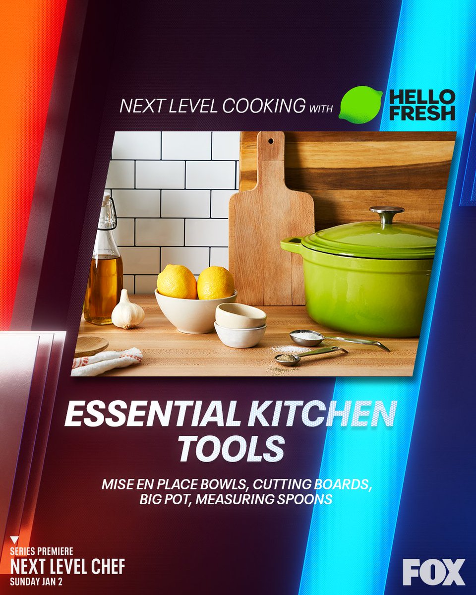 HelloFresh's tweet photo. From first-time home chefs to social media stars, and food truck owners, these essential tools are must-haves for a #NextLevelChef. 

@NextLevelFOX premiering this Sunday after NFL on @FOXTV. https://t.co/koWsHaDLWR