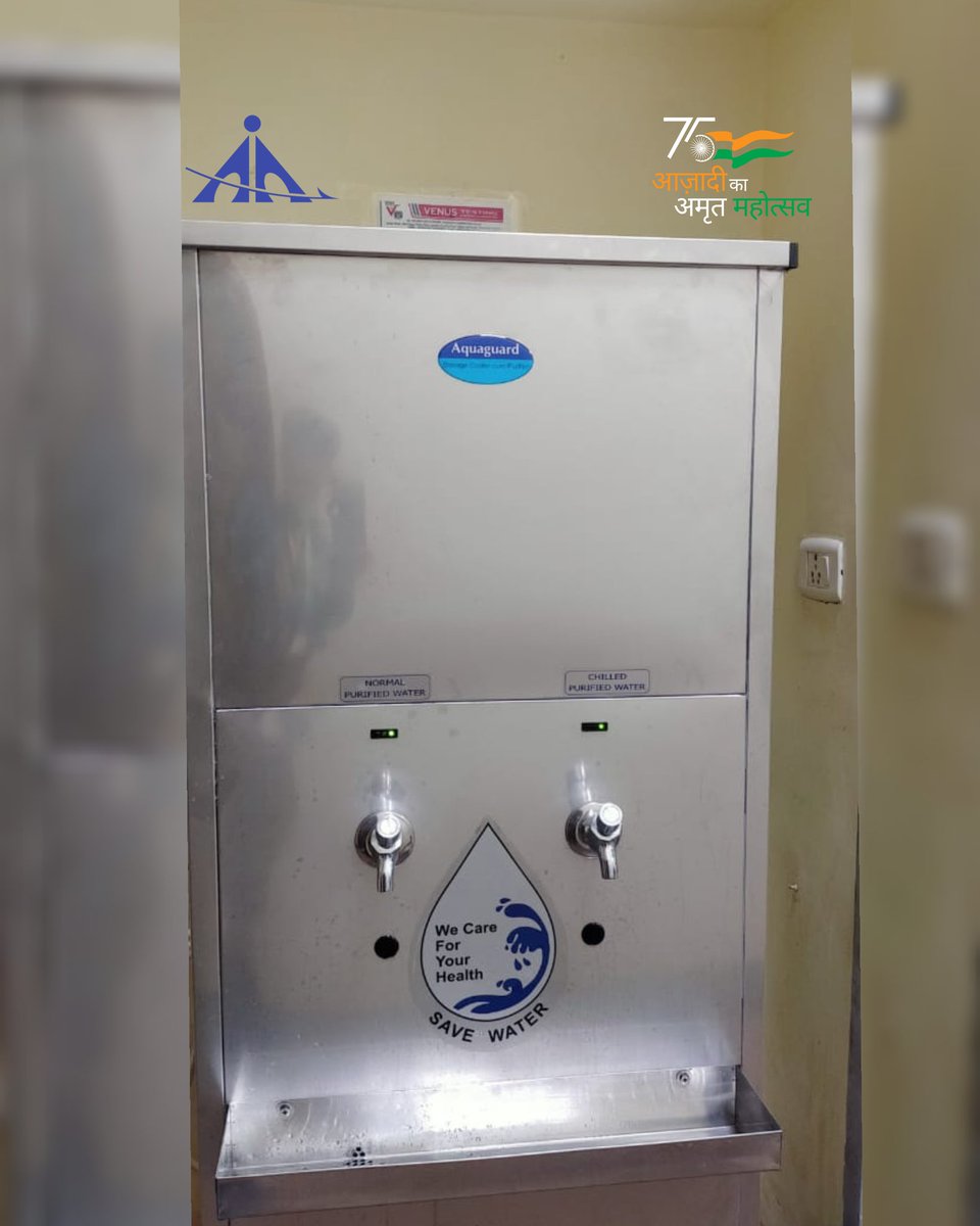 aaibplairport's tweet photo. AAI's #BhopalAirport is always striving to provide best in class services to its passengers. On the occassion of #AmritMahotsav new 11 drinking water stations with inbuilt purifier has been installed in all passenger areas of terminal building.
#ImprovedServices
@AAI_Official https://t.co/WY9cKlsyQU
