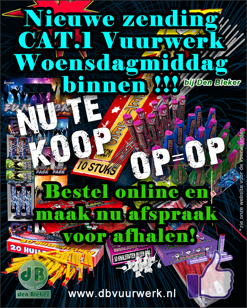 dBVakgroep's tweet photo. LET OP ONZE WEBSHOP --  WOENSDAGMIDDAG 29/12 KOMT ER WEER EEN GROTE NIEUWE ZENDING CAT1 VUURWERK BINNEN!!
Beperkte voorraad OP=OP 
Te bestellen via de webshop    https://t.co/iTSfXpSBYn
en dan op afspraak snel afhalen in onze winkel in Ter Aar aan de Korteraarseweg 150-152 https://t.co/7jDPPDaRr8