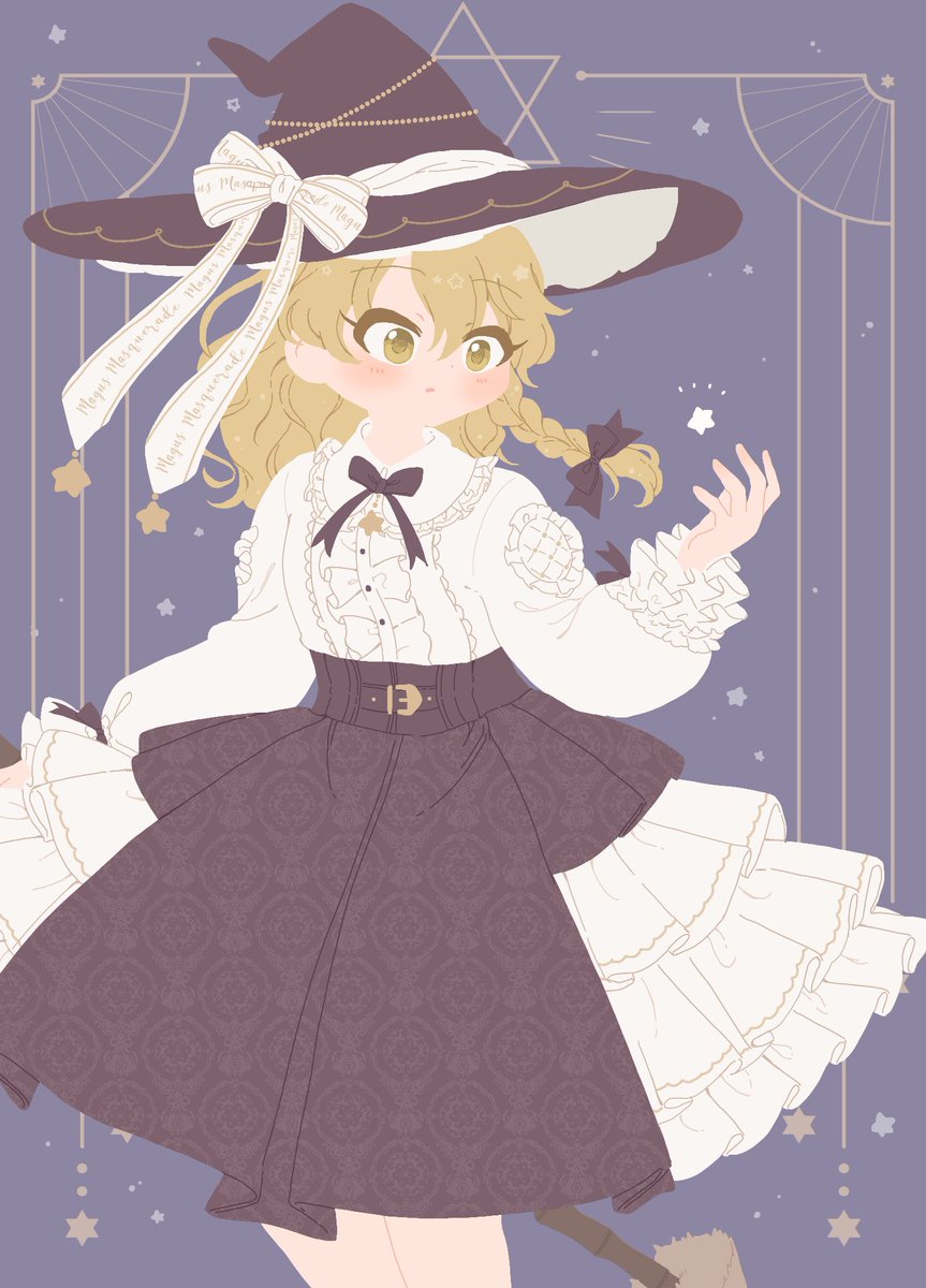 kirisame marisa 1girl hat blonde hair solo witch hat broom skirt  illustration images