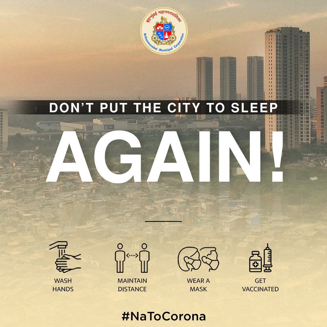 mybmc's tweet photo. Over 1000 Positive Cases Today!

The recent rise of new cases begets extra caution from our end.
We cannot let the city that never sleeps, slow down again.

Mask and precautions up, Mumbai, follow guidelines.

#NaToCorona #BMCUpdates https://t.co/Mwo4Vrrucu