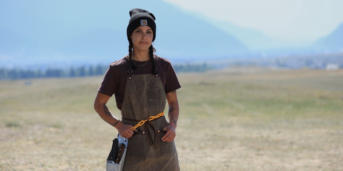 Carhartt's tweet photo. Etana Diaz traveled the world and shattered stereotypes on her path to launching her own butcher shop in a male-dominated industry. That’s why she’s a prime example of what it takes to be #FitForTheNextFrontier. #FriendsofCarhartt https://t.co/DiaNps6fOQ