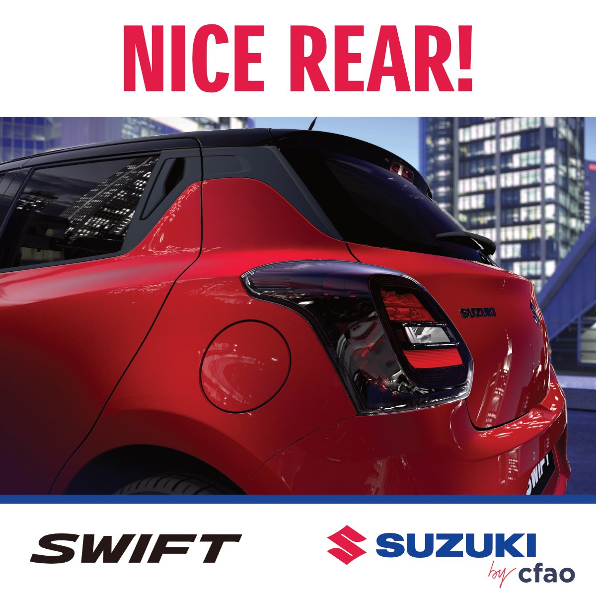 Suzukibycfaozw's tweet photo. Nice Rear!  No matter what angle you look at it, the Suzuki Swift is stylish, compact and modern - it's the full package. 

#SUZUKIbycfao #CFAOMotorsZimbabwe #Suzuki #Zimbabwe #NiceRear #Swift https://t.co/eArl694sOH