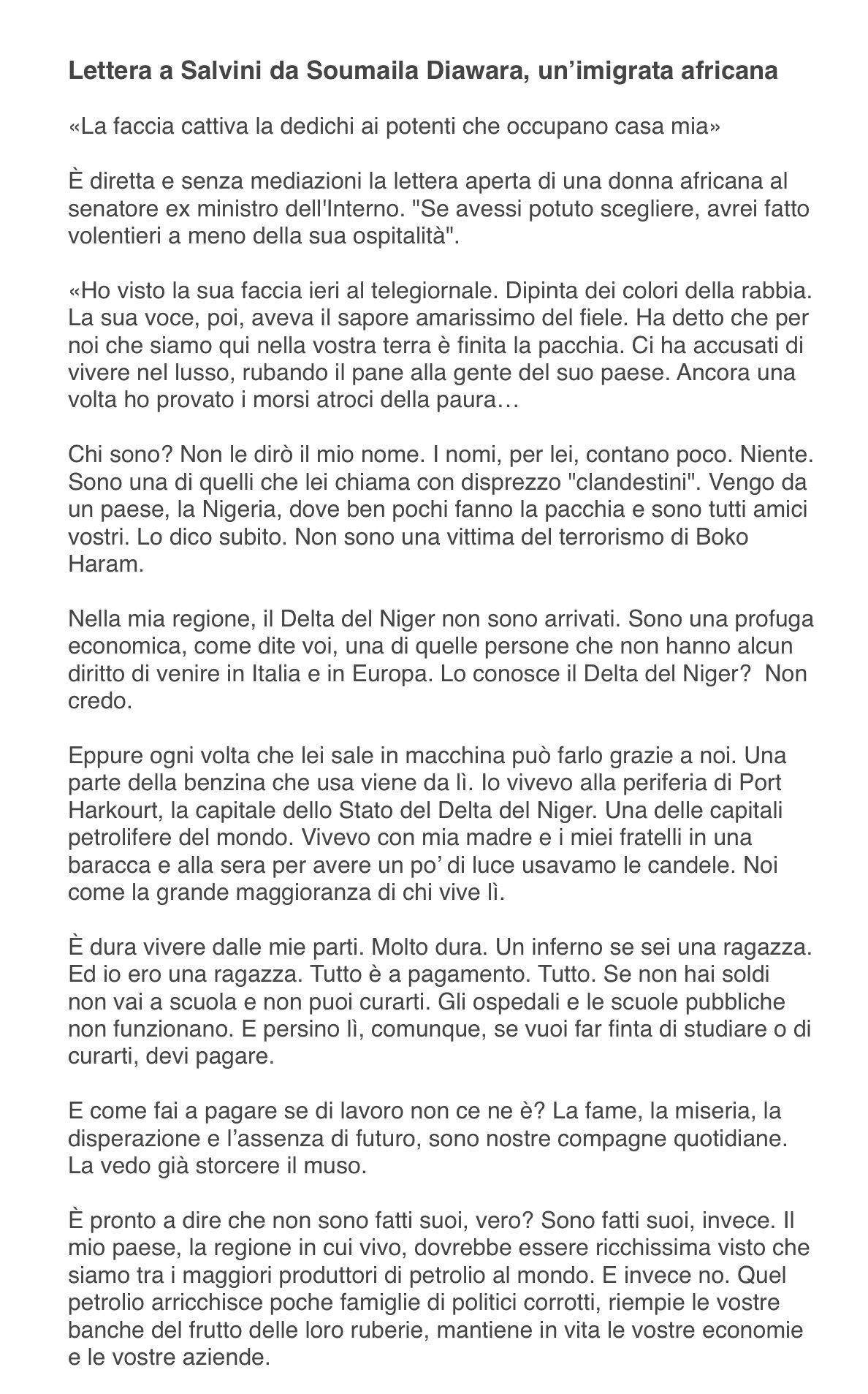 Vivo per lei lettera