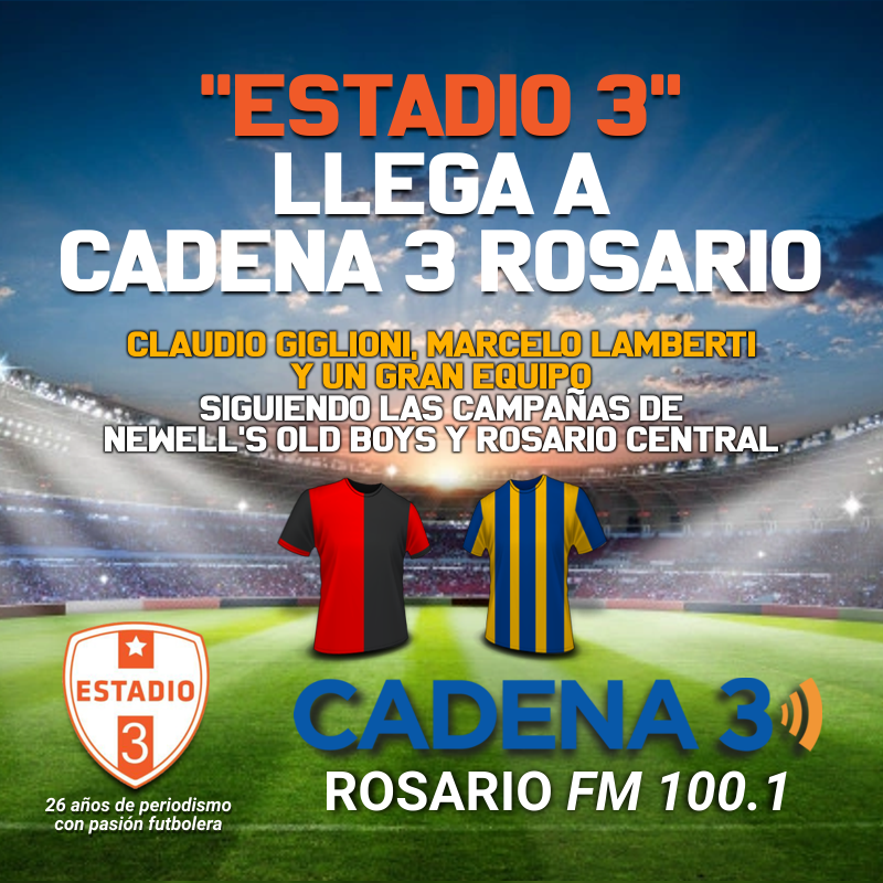 La radio sigue creciendo ⚽📻
“Estadio 3” llega a #Cadena3 con todo el fútbol de Rosario de la mano de <a href="/golgigli/">Claudio Giglioni</a> ow.ly/RxBm50HjV7i