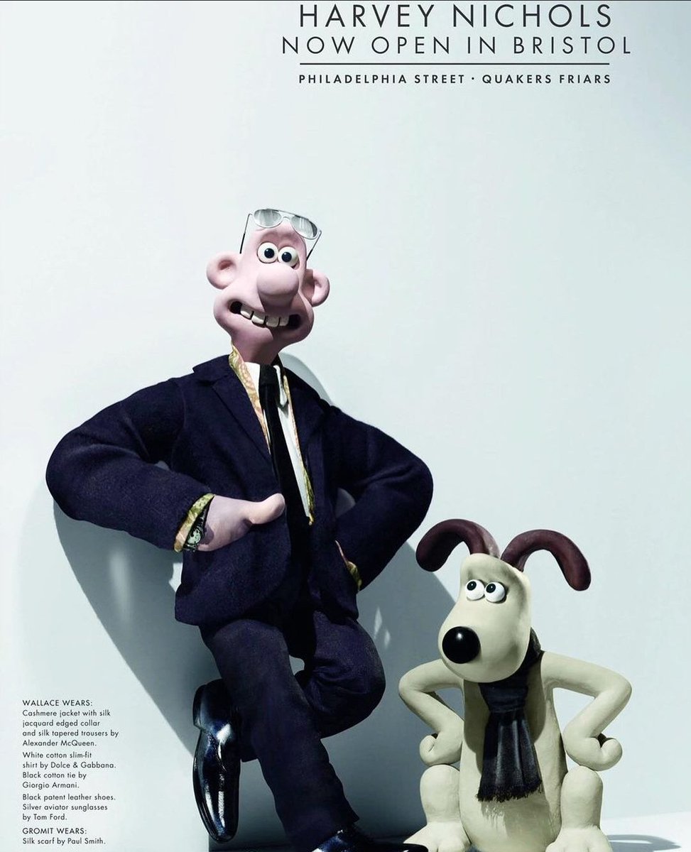 JeffRetail's tweet photo. Understanding the assignment, @HarveyNichols in Bristol enlists a real influencer, and decks them out in fashion, for their latest campaign #wallaceandgromit https://t.co/bW9q5zy4Ko