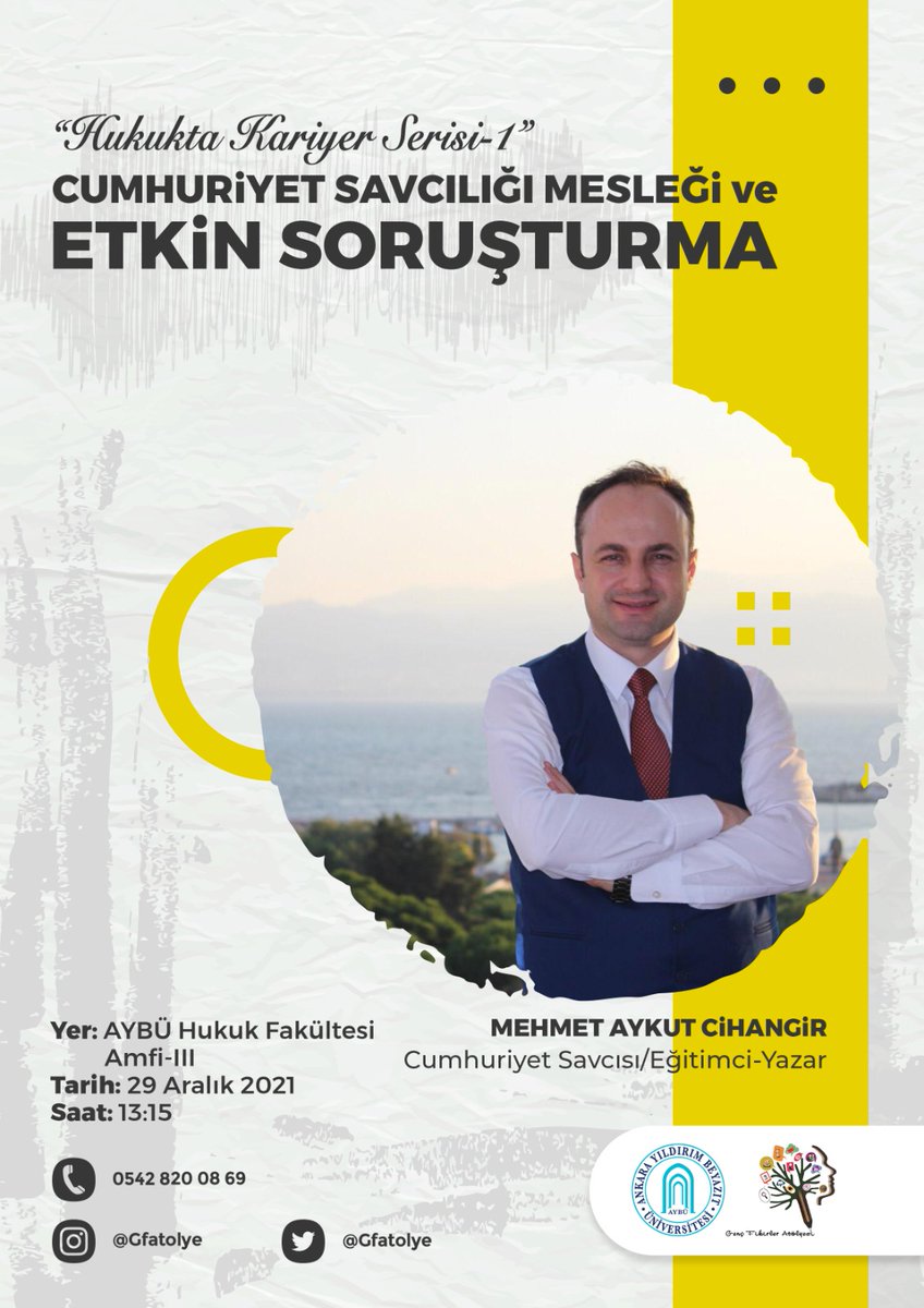 gfatolye's tweet photo. Faaliyetlerimize verdiğimiz kısa bir sürenin ardından Hukukta Kariyer Serisi ile karşınızdayız 🎉 Bu seri kapsamında yarın ilkini gerçekleştireceğimiz Cumhuriyet Savcılığı Mesleği ve Etkin Soruşturma konulu programımıza bütün hukuk fakültesi öğrencileri bekleriz 😊 https://t.co/iuc6SSPgmJ