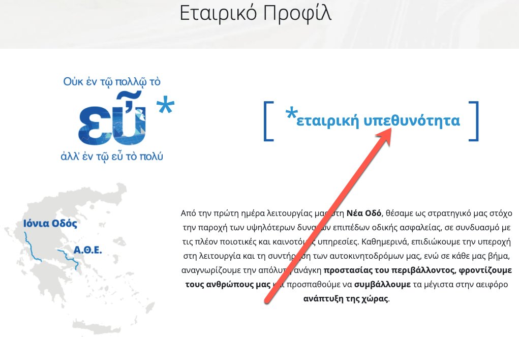 On this web site (neaodos.gr/scorecard/),  a multi-million-€ highway constructor in Greece, claims to have “corporate responsibility,” but the word “responsibility” is incorrectly spelled: a letter is missing (should be ὑπε*υ*θυνότητα). Is this a lapsus revelandi?
