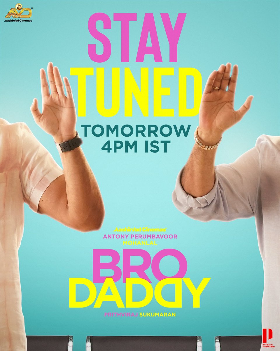 PrithviOfficial's tweet photo. Stay tuned! #BroDaddy Official first look. Tomorrow 4pm IST! 😊
@BroDaddyMovie https://t.co/b7ropbFR1l