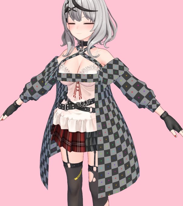 ・靴、手袋テクスチャ描き
・アウターモデリング中
大体位置を合わせながらベース部分を作成しました～🤗
良く使うチェッカーマップ状態です
服だけ脱がした時の変態感🤡 