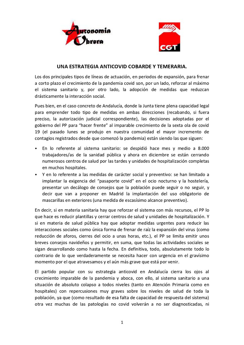 Confluencia_sbc's tweet photo. La lucha contra el #COVID19 no debe reducirse a supuestas buenas intenciones. @AndaluciaJunta despide al personal sanitario un año y pico después de los aplausos en los balcones. Cuando nuestra salud es negocio, perdemos lo más importante que tenemos: nuestras vidas. https://t.co/IURLYAGxmF