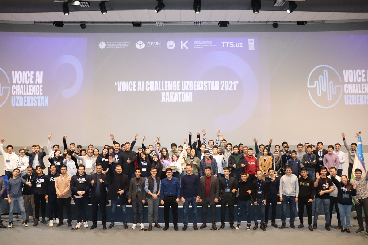 UNDP_Uzbekistan's tweet photo. 1️⃣2️⃣0️⃣ participants 
2️⃣8️⃣ teams
3️⃣ winners

"VOICE AI CHALLENGE" hackathon united participants to develop digital solutions using voice data in Uzbek language and speech recognition by #ArtificialIntelligence

Stay tuned for stories of the winners! https://t.co/Uf0h0abPOv