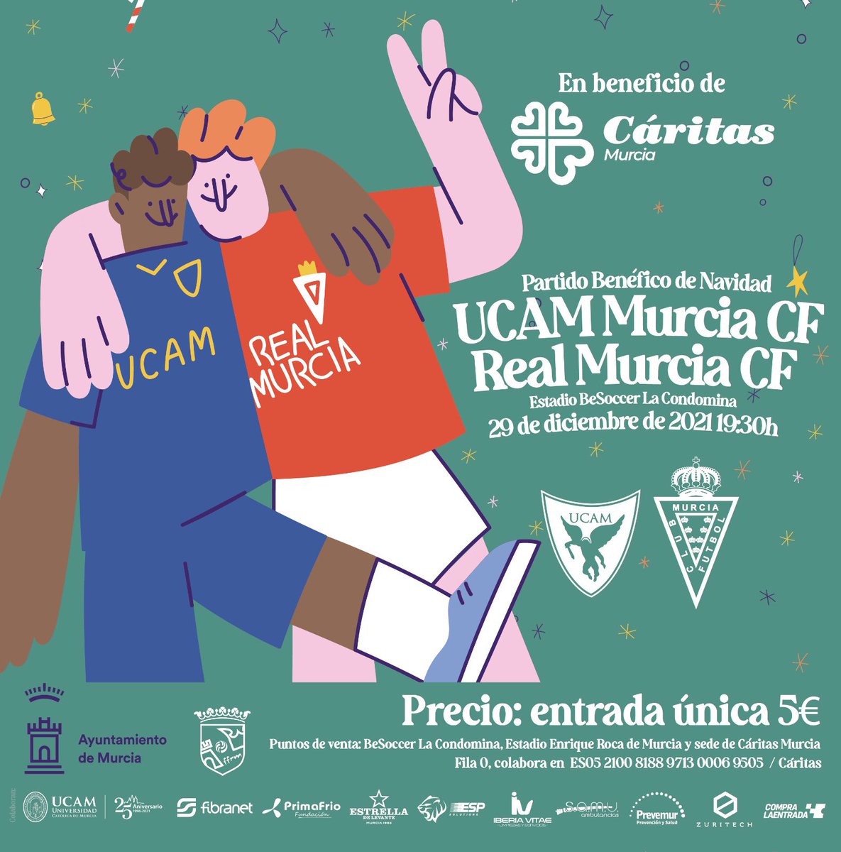 Recuerda que mañana se disputa en La Condomina este partido benefico a favor de <a href="/CaritasRMurcia/">CÁRITAS Región de Murcia</a> organizado por <a href="/AytoMurcia/">Ayuntamiento de Murcia</a> 

También puedes colaborar con esta noble causa a través de la Fila 0 (datos bancarios en el cartel)