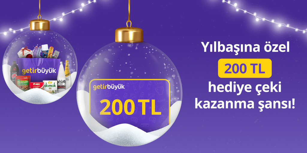 200 TL’lik hediye çeki kazanacak 22 şanslı kişiden olmak için👇🏼
1️⃣ Bu tweet'i alıntılayarak yılbaşı planınızı yaratıcı bir şekilde emojilerle anlatın.
2️⃣ Bizi takip etmeyi unutmayın.
3️⃣ Katılım koşulları, uygulama içerisinde yer alan ''GetirBüyük Duyurular'' sayfasında! 💜