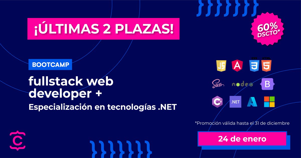 CodeHouseLearn's tweet photo. 📢 ¡Últimas plazas al 60% de DSCTO!
El 24 de enero empezamos nueva edición con más ganas que nunca 🙌 Y tú todavía tienes la oportunidad de aprovecharte de nuestro 60% de descuento
📩 hello@codehouse.academy
📲 689921022
#coders #bootcampfullstack #fullstackdeveloper https://t.co/BvkT9dKM34