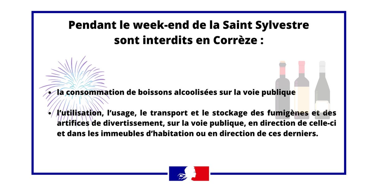 Prefet19's tweet photo. ⚠️En raison de la situation sanitaire et pour prévenir les violences et accidents graves, des mesures ont été prises en #Corrèze à l'occasion du week-end de la Saint-Sylvestre. Retrouvez le communiqué de presse : 
👉https://t.co/UUcpxBJVVW https://t.co/VqvVAOIJb8