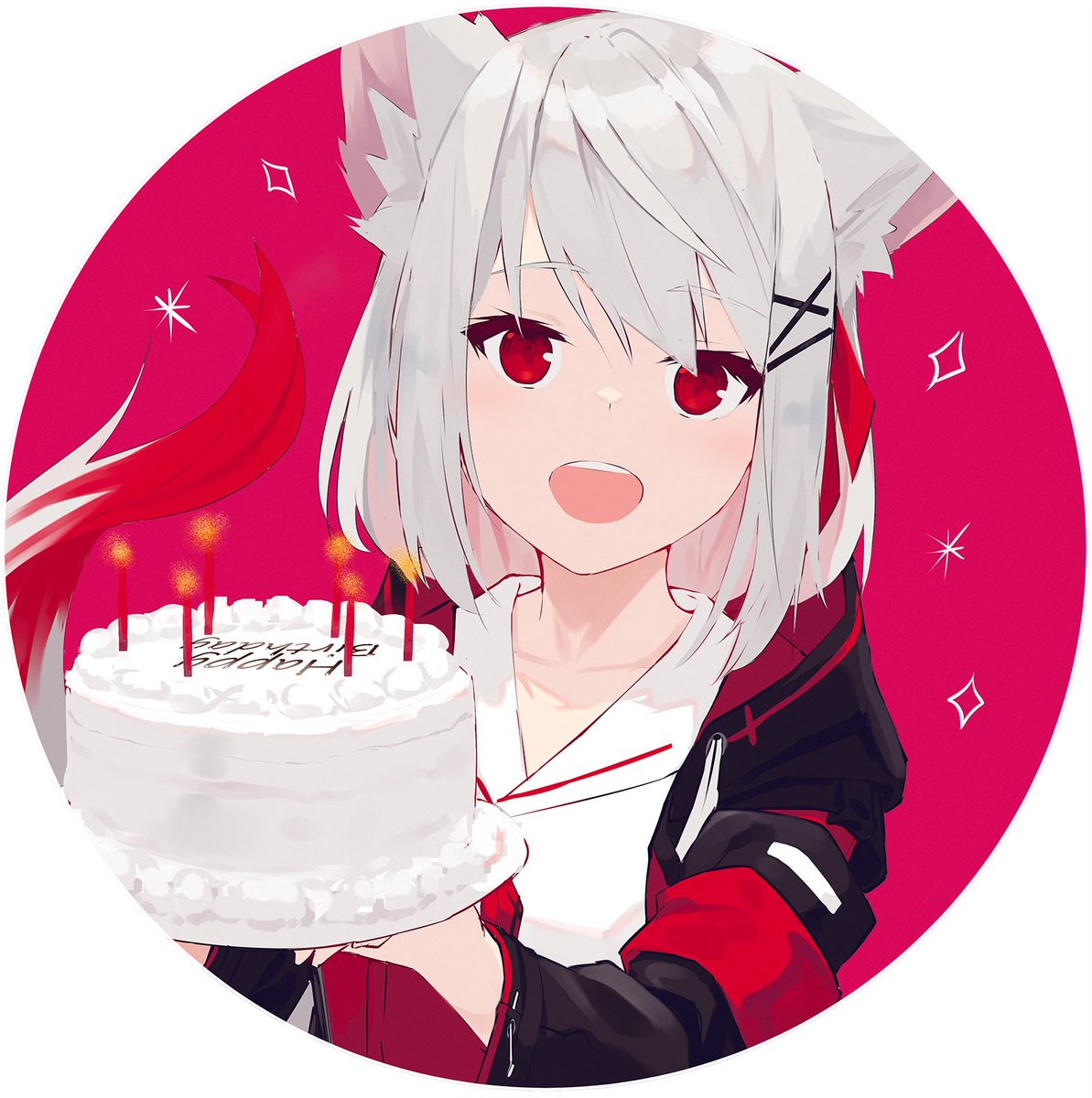 1girl food animal ears red eyes cake tail solo  illustration images