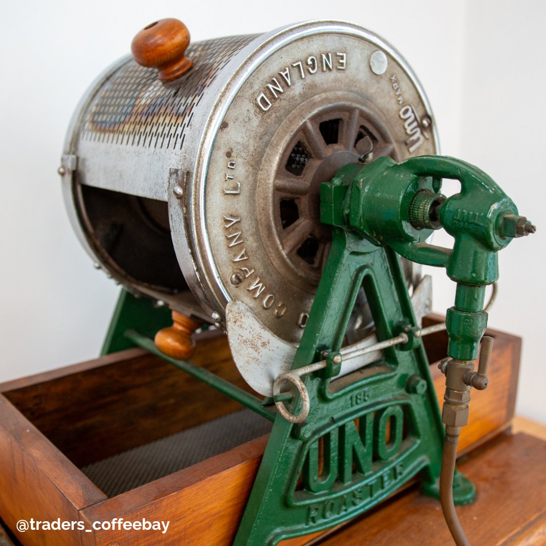 _CoffeeBay's tweet photo. John's antique from the early days of the business.

Unos are open flame and open drum which makes for a rather thrilling roasting experience. The degree of roast is determined by the sound of the coffee and volume of smoke filling the shop! 

#coffeeroaster #coffee #antique #uk https://t.co/iRgLgcGBbc
