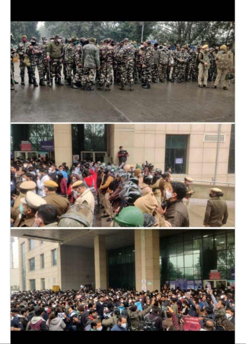 DrJoey38's tweet photo. Safdarjung turned into a cantonment to contain the genuine voices.... Mockery of democracy.... #Doctorsstrike https://t.co/AI3tIVlMcq