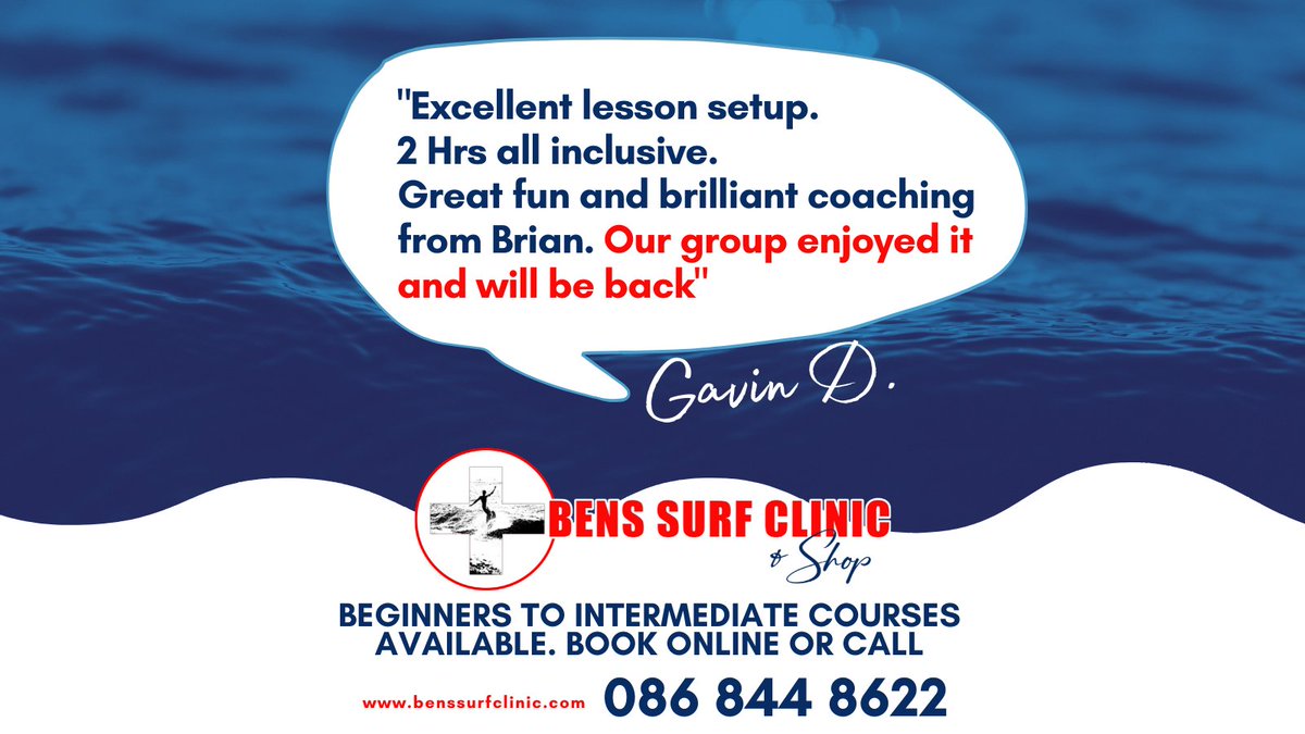We are rated 4.9/5 by our visitors. We are Ireland’s best advanced surf course with great surf lessons. We are Lahinch’s best Surf School! 

Visit jo.my/surf to book your lesson!

Get in touch with us by calling 086 844 8622 or visiting jo.my/con.