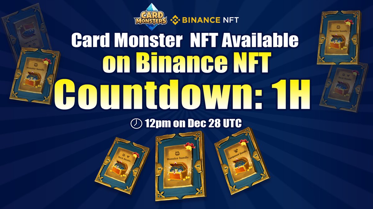 CardMonsters1's tweet photo. 1 Hour until #CardMonster NFT  Are Available on 
@TheBinanceNFT

👋Don't be late to the party!

🕛Time: 12 pm UTC, Dec 28th

👉Get your NFT here: https://t.co/ncHhdRh9lQ
#NFT #Metaverse #BinanceNFT https://t.co/vIppxnT0WF