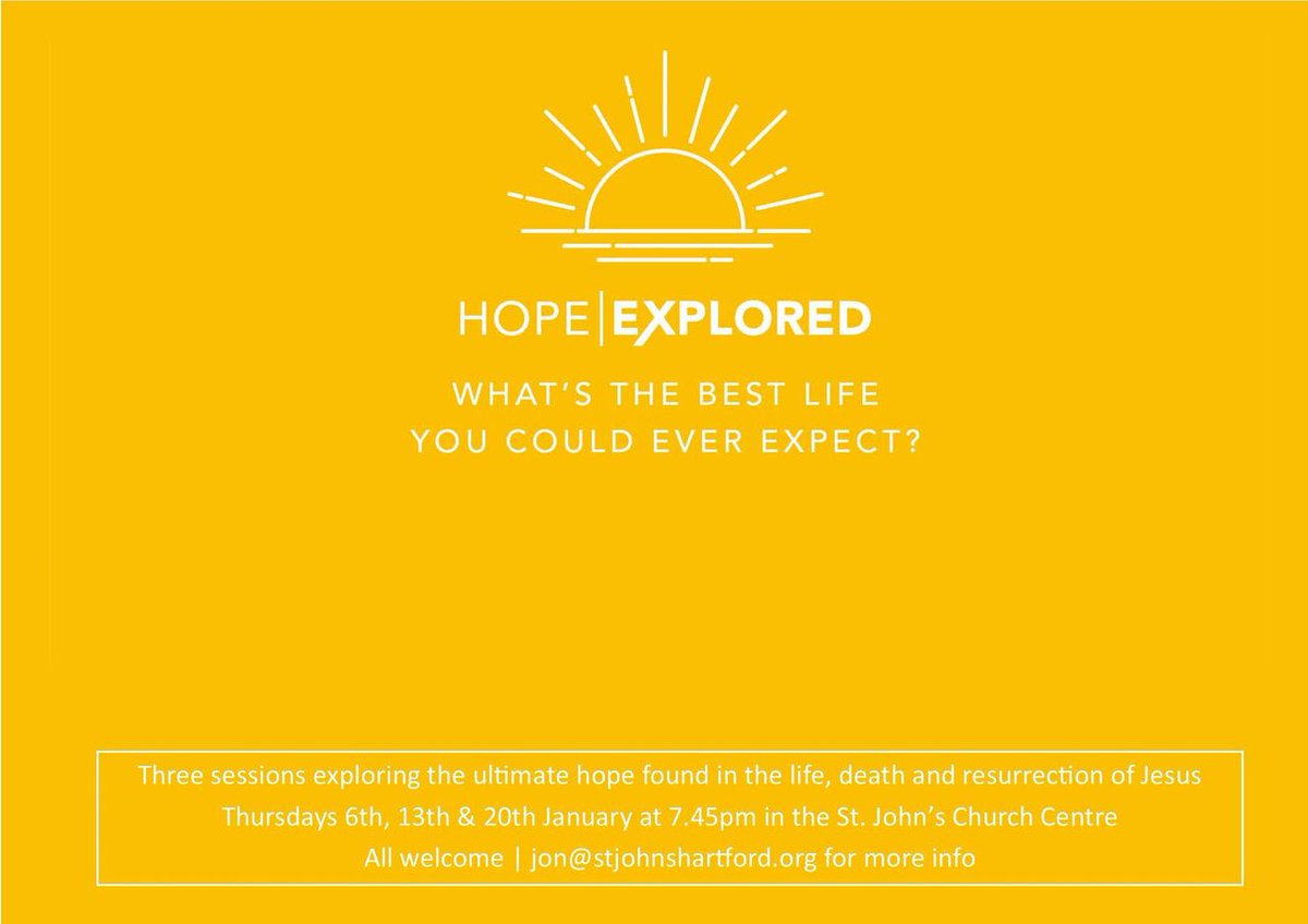 St John's Hartford (@stjohnshartford) on Twitter photo 2021 has been another difficult year for many. You may not be feeling particularly hopeful for 2022 being any better. Why not come and find out what the Bible has to say about hope. To find out more or let us know you're coming please contact jon@stjohnshartford.org #HopeExplored 2021 has been another difficult year for many. You may not be feeling particularly hopeful for 2022 being any better. Why not come and find out what the Bible has to say about hope. To find out more or let us know you're coming please contact jon@stjohnshartford.org #HopeExplored