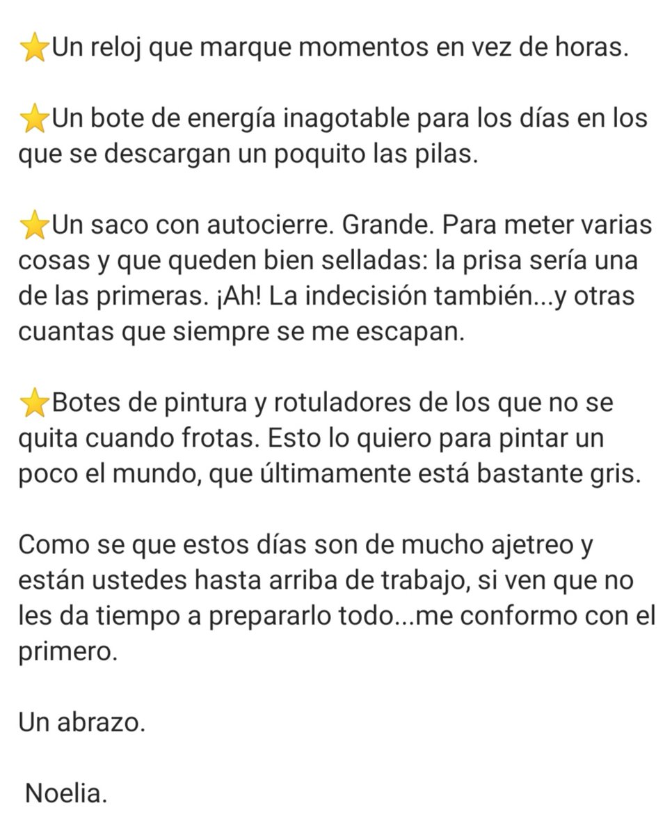 Micolealdia's tweet photo. Queridos Reyes Magos: Realmente no sé si he sido lo bastante buena como para pediros esto, pero como ustedes tienen esa magia tan especial...voy a intentarlo. https://t.co/zkjDjrm0DU