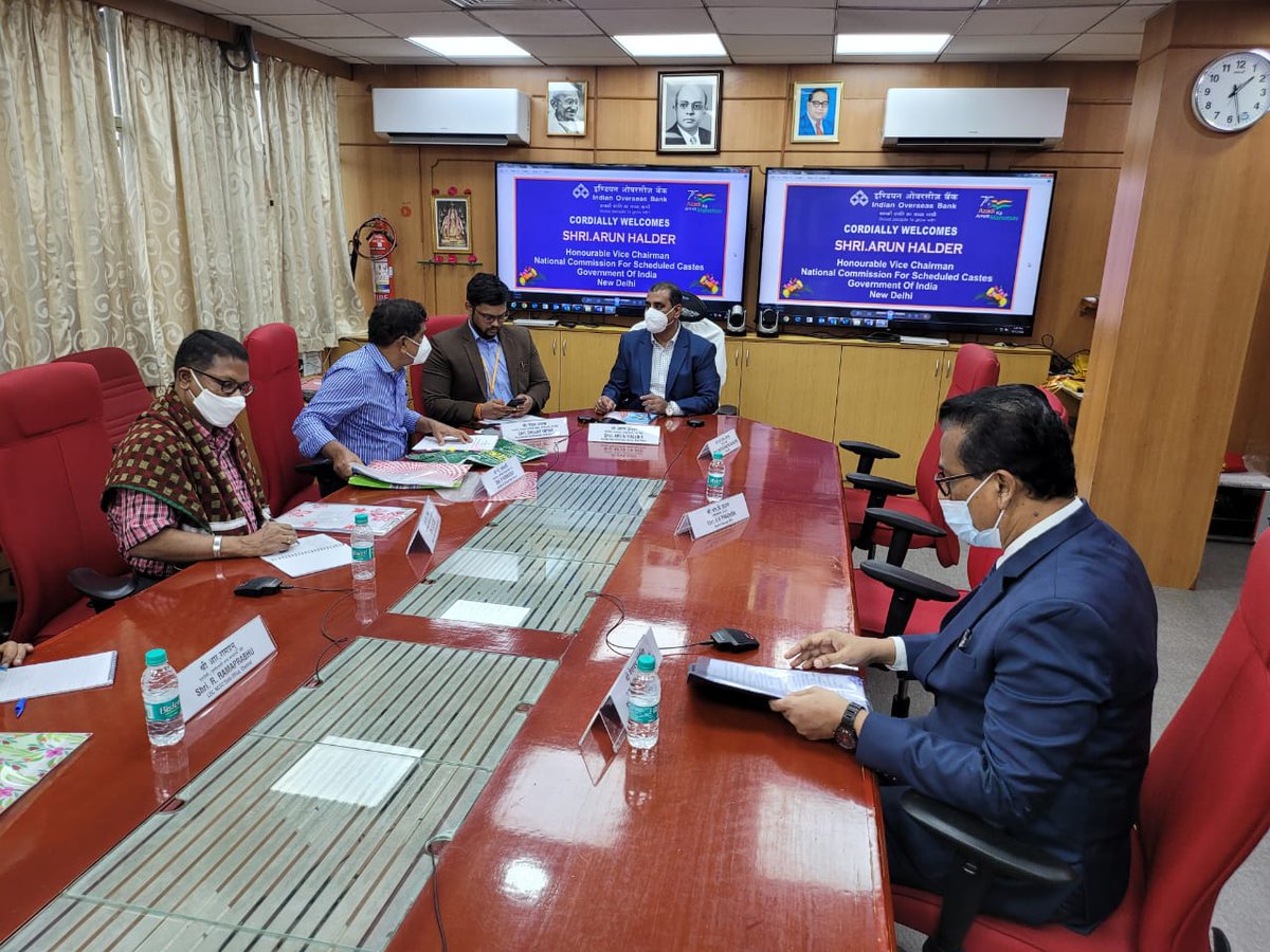 NCSC_GoI's tweet photo. 🇮🇳 Indian Overseas Bank Review:
The National Commission for Scheduled Castes met the Management of the Indian overseas bank in chennai and discussed the implementation of reservation policy for Scheduled Castes.
#NCSC #article388 #ArunHalder #IndianOverseasBank @arunhalderbjp https://t.co/8Mjzc0osZO