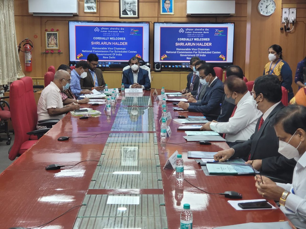 NCSC_GoI's tweet photo. 🇮🇳 Indian Overseas Bank Review:
The National Commission for Scheduled Castes met the Management of the Indian overseas bank in chennai and discussed the implementation of reservation policy for Scheduled Castes.
#NCSC #article388 #ArunHalder #IndianOverseasBank @arunhalderbjp https://t.co/8Mjzc0osZO