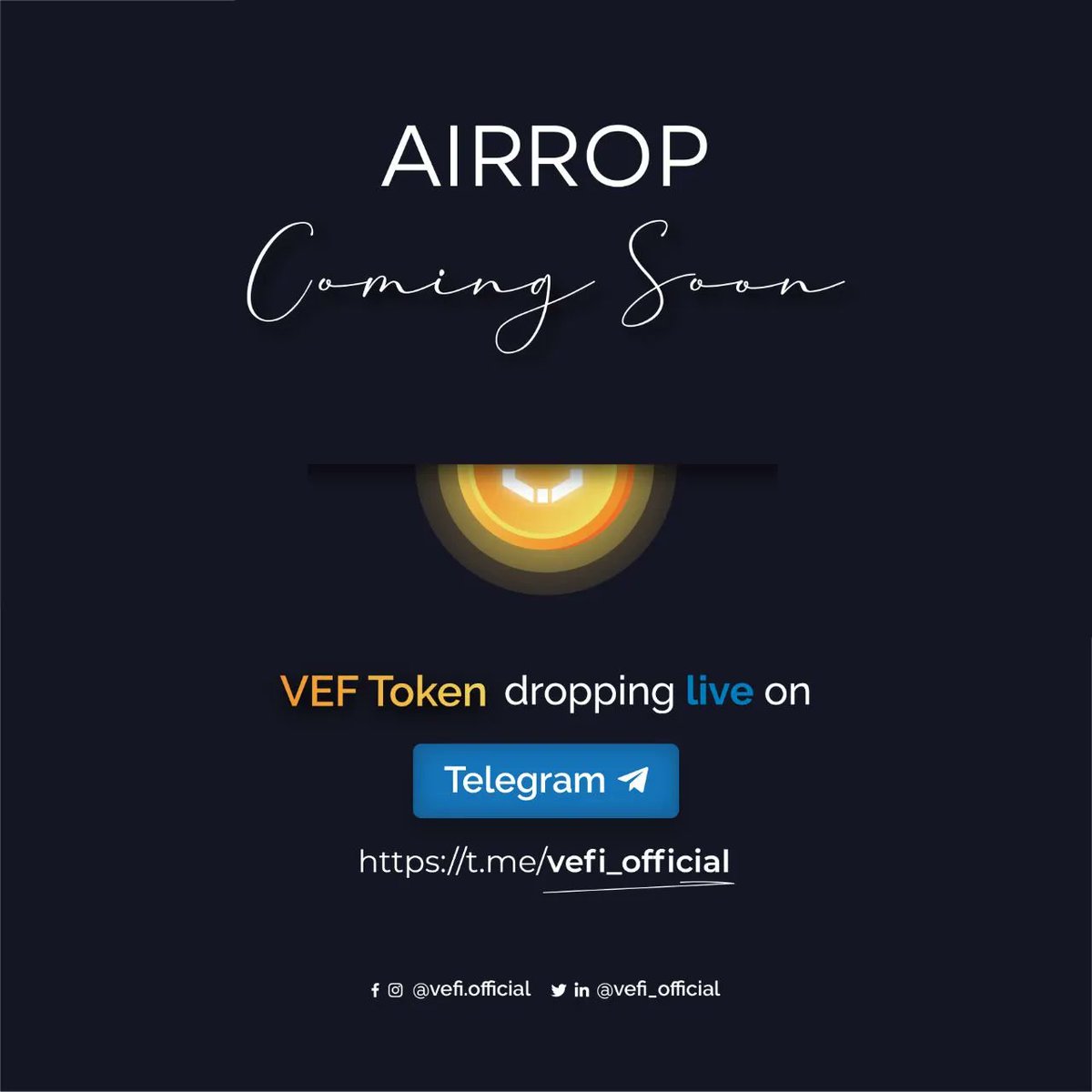 vefdefi's tweet photo. Airdrop Alert!!!
#Vefi
#VSC
#VefiEcosystem
#VefiBlockchain https://t.co/nTe9q6GKog