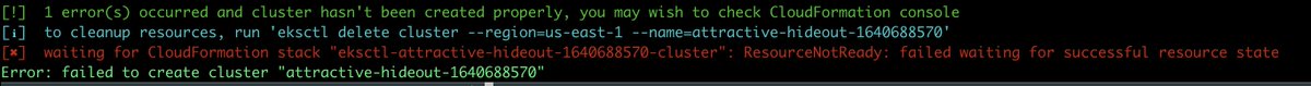 GusCavanaugh's tweet photo. On the one hand, EKS remains frustrating to use. On the other, at least this time of year I can view the error messages as holiday themed https://t.co/SR2DE6YSeS