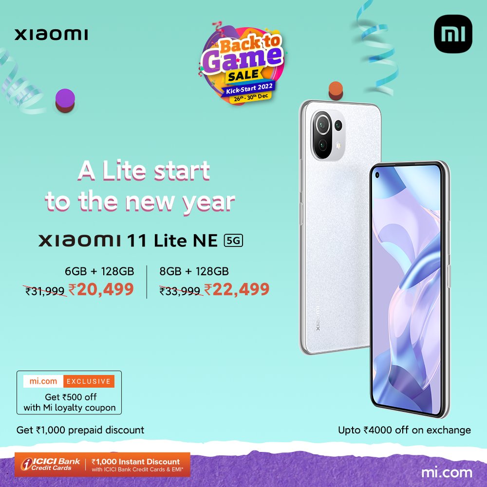 XiaomiIndia's tweet photo. No teaser drop, no mic drop, just a lite and loaded offer on #Xiaomi11LiteNE5G that can make your jaw drop.
Get yours at our #BackToGameSale offer, here:
https://t.co/xucBnVw3Kl https://t.co/5aEsctNhR6