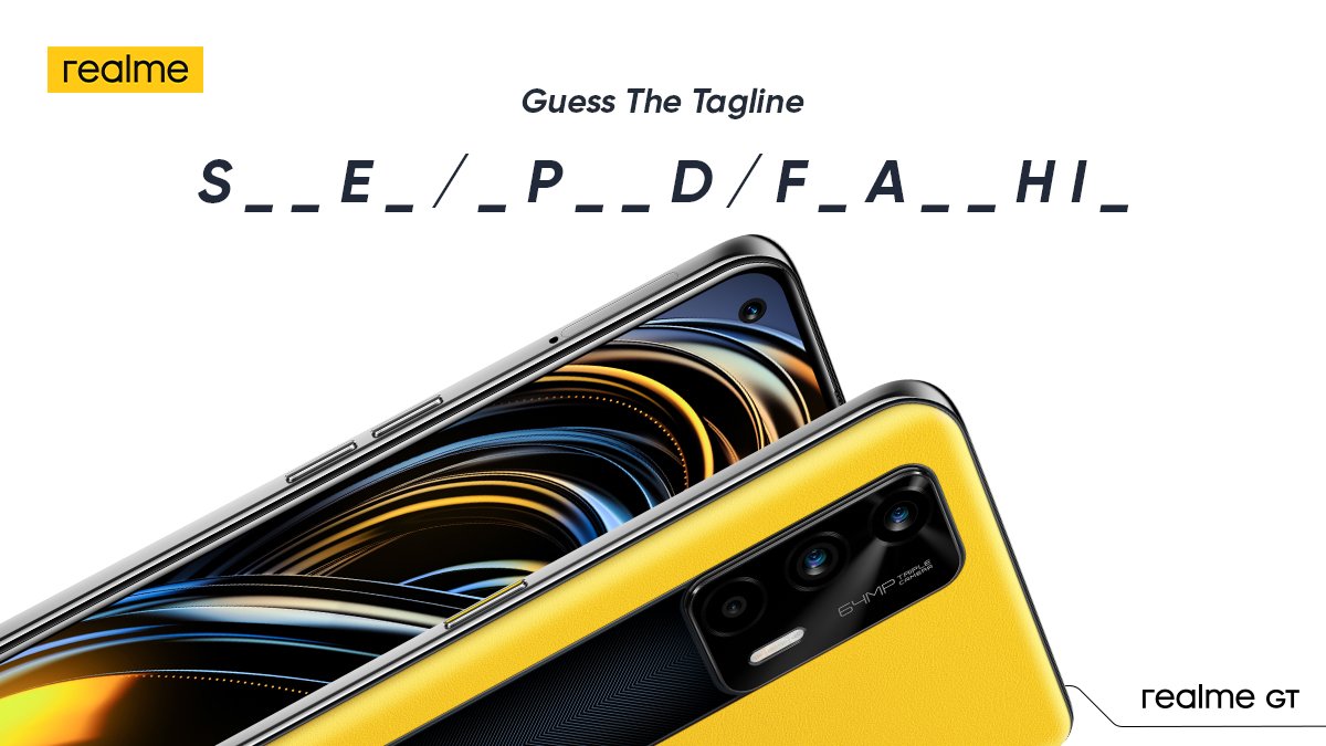 realmeIndia's tweet photo. The #realmeGT 5G’s ‘Speed’ is unmatchable. Can you guess what its tagline is?
Comment below!

Buy now: https://t.co/7vsDLrlduW https://t.co/fvSYTSCIiN