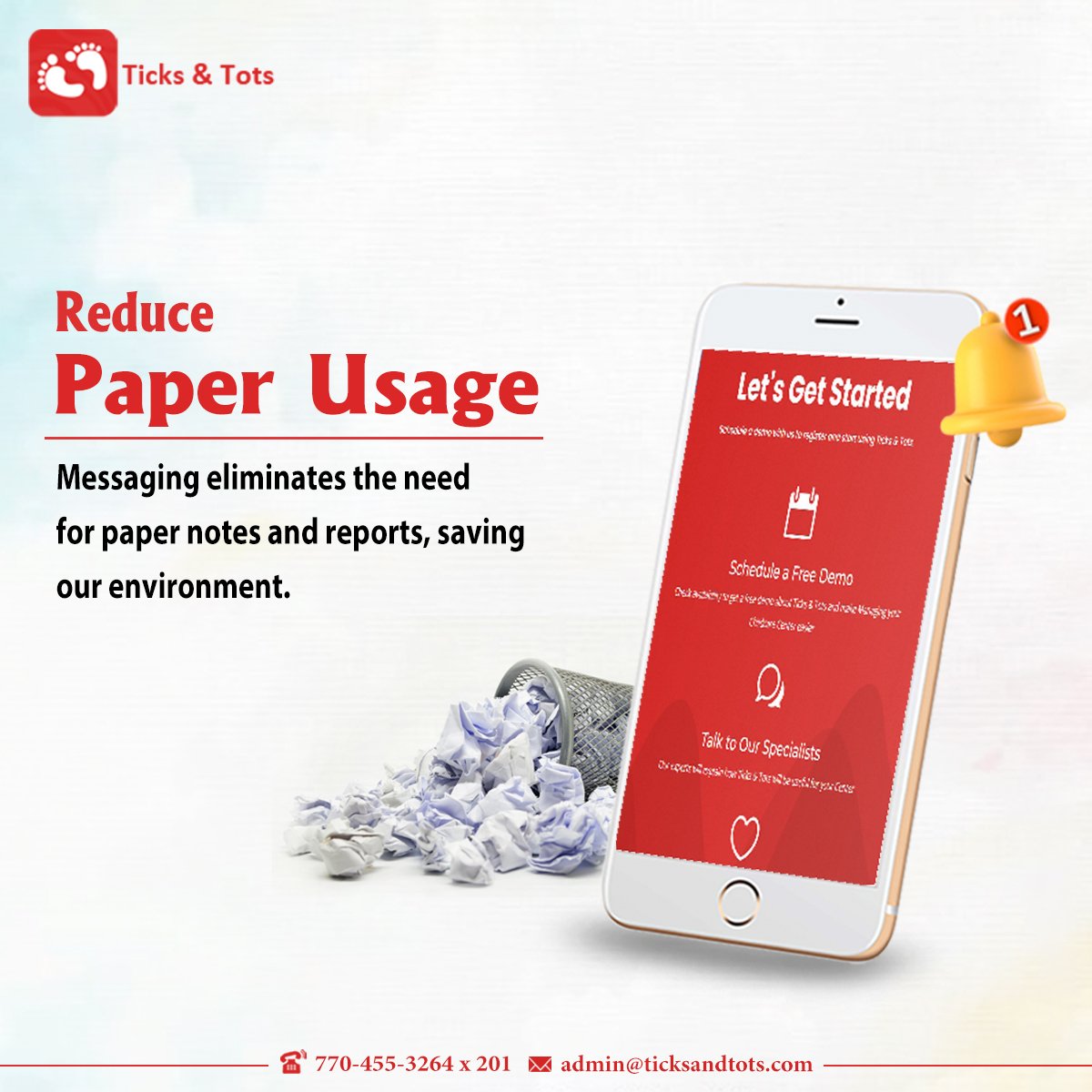 #TicksandTots eliminate the usage of paper, Now give yourself more time and easy messaging allows you to remove the need for reports, paper notes. 

A great barrier between parent and child communication making it easier with us!

Register at:
ticksandtots.com/register/