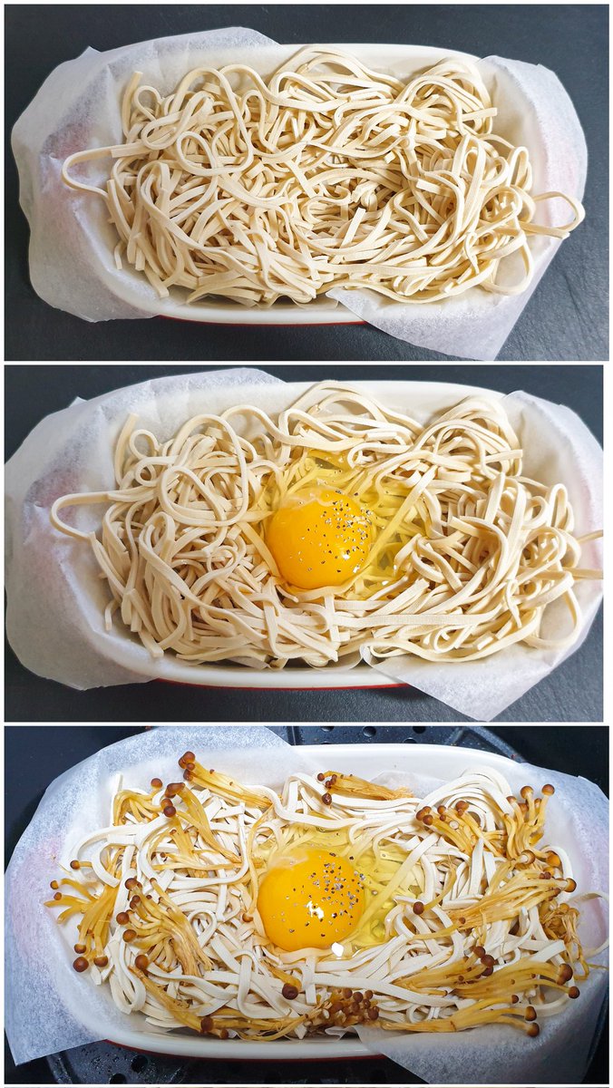 diet_table's tweet photo. 두부면 구이

두부면 가운데 계란 하나 깨넣고 포인트로 팽이버섯을 군데군데 끼워넣은 다음 후추, 간장 한 스푼, 올리브유 한 티스푼 두르고 에프 160도 15분. 

애호박, 양파와도 잘 어울릴 것 같고 겉은 과자처럼 바삭한 반면 안은 촉촉하게 익어 재미있는 식감이에요.👍 https://t.co/kXAdg6pOY1
