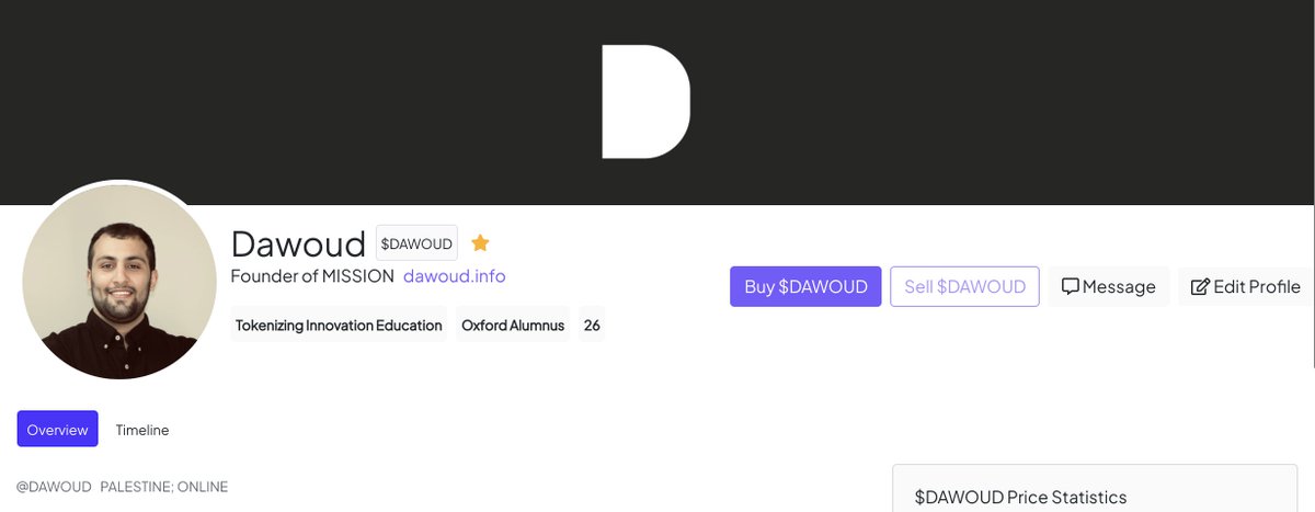 Dawoud (@zahrandaw) on Twitter photo I just launched a personal #token through <a href="/TalentProtocol/">Talent Protocol</a>. In a recent post to the community I mentioned that "if the protocol does its mission properly then individuals who were never meant to ‘make it’, will. Rolling my sleeves to help. If you want to join in, message me! I just launched a personal #token through <a href="/TalentProtocol/">Talent Protocol</a>. In a recent post to the community I mentioned that "if the protocol does its mission properly then individuals who were never meant to ‘make it’, will. Rolling my sleeves to help. If you want to join in, message me!