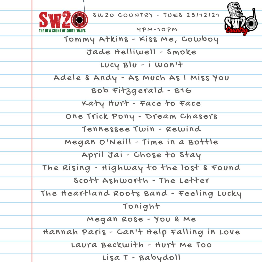 SW20 Country Music Show | New Sound Of Country (@sw20country) on Twitter photo Tonight is the final show of 2021 - and it is 2 hours non-stop Independent #CountryMusic on <a href="/SW20Radio/">SW20 Radio 🎶</a>
<a href="/_Tommy_Atkins_/">Tommy Atkins</a> <a href="/jadehelliwell2/">Jade Helliwell</a> <a href="/lucybluofficial/">Lucy Blu</a> @AdeleAndy1 <a href="/bobfitzmusic/">Bob Fitzgerald</a> <a href="/KT_Hurt13/">Katy Hurt</a> <a href="/OneTrickPonyOff/">One Trick Pony</a> <a href="/tennesseetwinuk/">Tennessee Twin</a> @apriljaimusic @TheRisingMusic <a href="/LauraBeckwith9/">Laura Beckwith</a> + more Tonight is the final show of 2021 - and it is 2 hours non-stop Independent #CountryMusic on <a href="/SW20Radio/">SW20 Radio 🎶</a>
<a href="/_Tommy_Atkins_/">Tommy Atkins</a> <a href="/jadehelliwell2/">Jade Helliwell</a> <a href="/lucybluofficial/">Lucy Blu</a> @AdeleAndy1 <a href="/bobfitzmusic/">Bob Fitzgerald</a> <a href="/KT_Hurt13/">Katy Hurt</a> <a href="/OneTrickPonyOff/">One Trick Pony</a> <a href="/tennesseetwinuk/">Tennessee Twin</a> @apriljaimusic @TheRisingMusic <a href="/LauraBeckwith9/">Laura Beckwith</a> + more