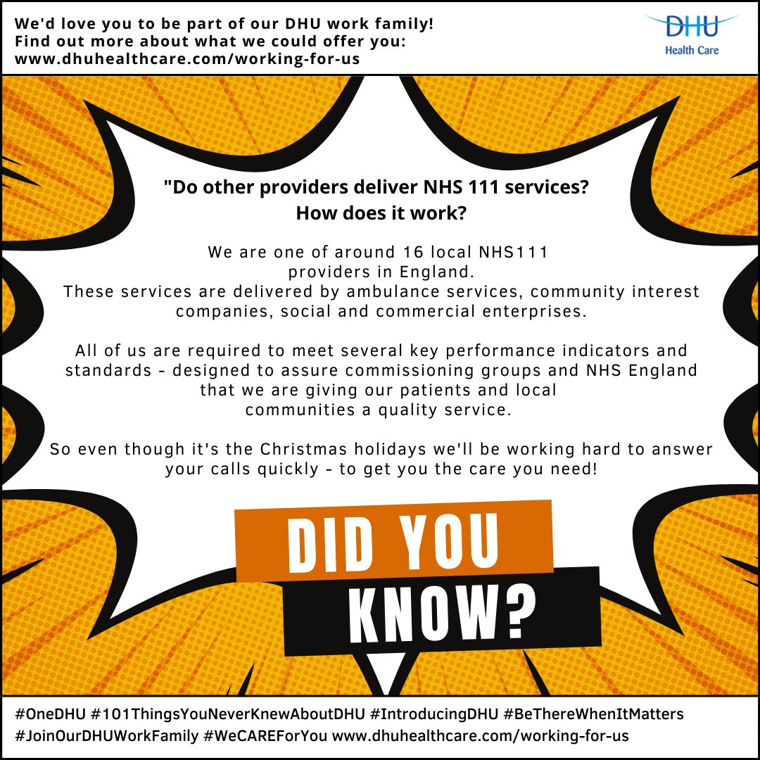 DHUHealthCare's tweet photo. #Day89
We are one of a number of services working hard to provide you with NHS111 this Christmas - and of course every day of the year!
#OneDHU #101ThingsYouNeverKnewAboutDHU #IntroducingDHU #BeThereWhenItMatters #JoinOurDHUWorkFamily
#WeCAREForYou https://t.co/Ium54yrWGv https://t.co/Qsq8wvD0OZ