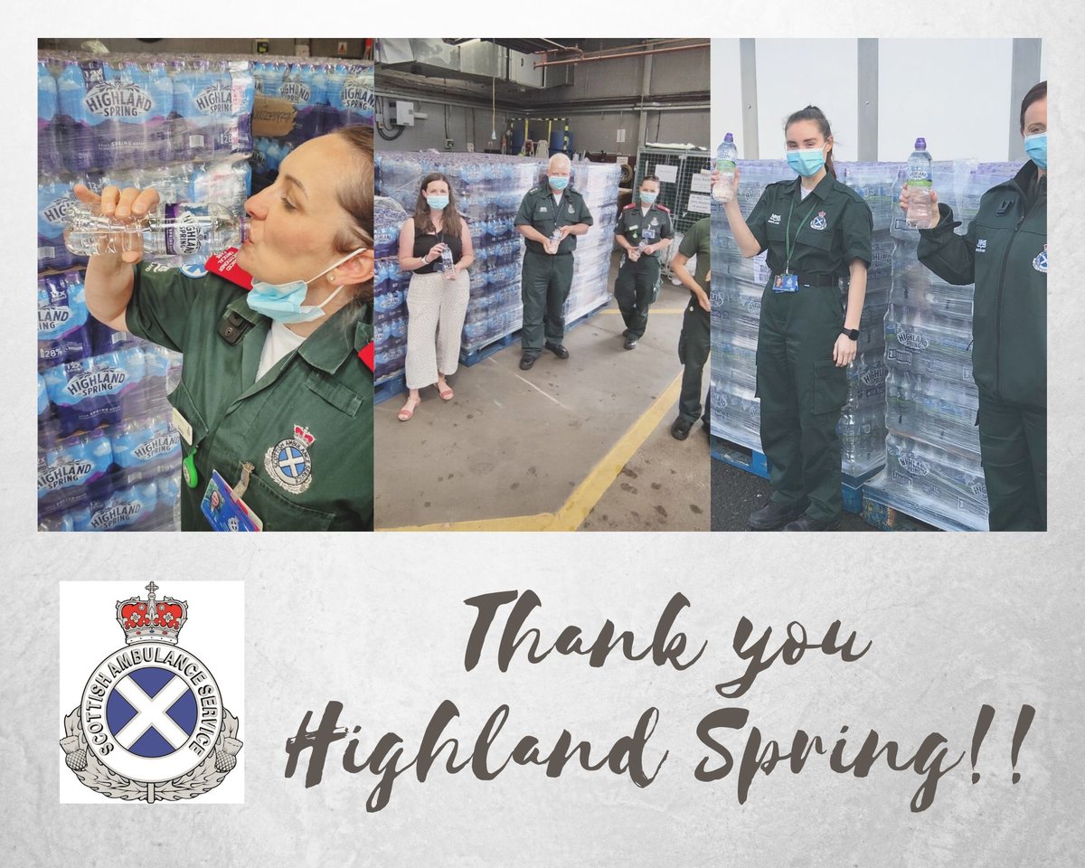 Scotambservice's tweet photo. We would like to extend a massive thanks to @Highland_Spring for their support through the pandemic
Earlier this year, they donated 30,000 bottles of water across the country which followed previous donations of 150,000 throughout the last two years.
#thankyou #highlandspring https://t.co/FK0f5WG7Pp