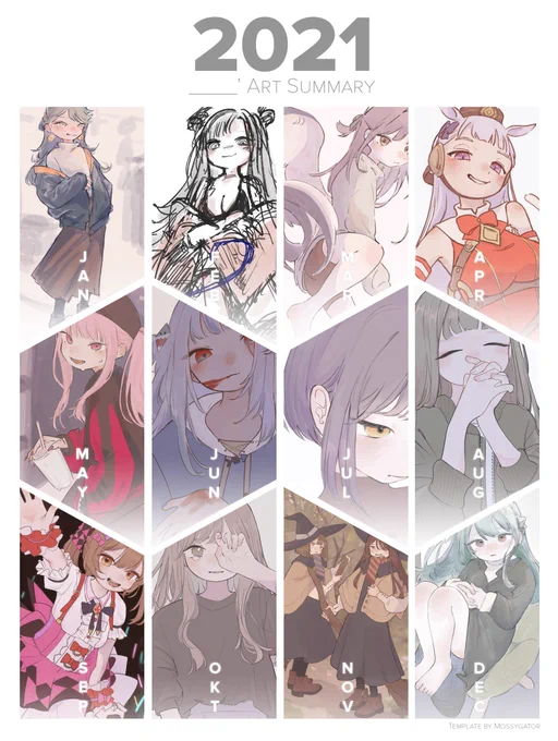 昔の絵と見比べるとかなり上手くなれてて嬉しい。
2022年は沢山の表現を身につけて全部いい絵で埋められるように頑張ります!!

 #Artsummary2021 