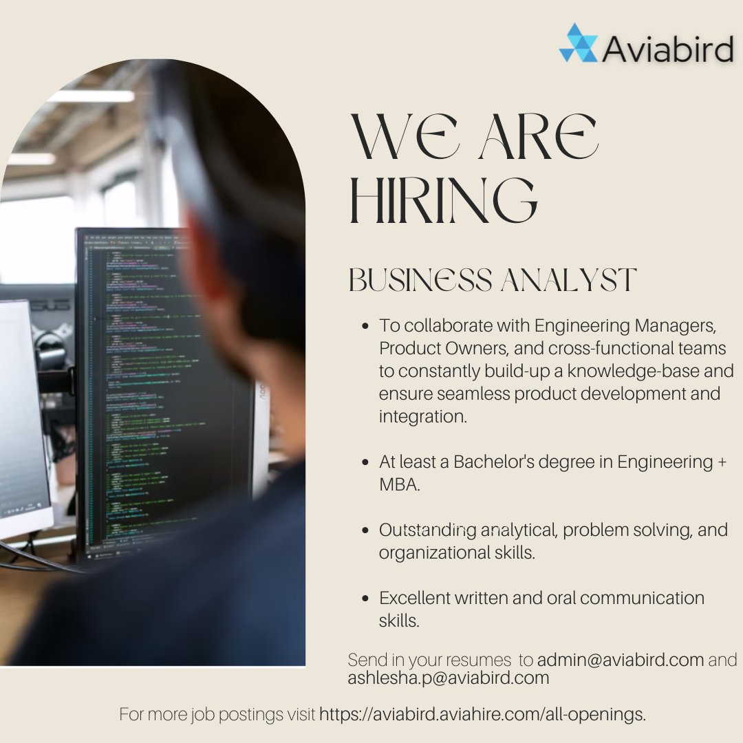 avia_bird's tweet photo. We are #hiring! Check the below posters to see which jobs we are hiring for.
If you like working in a high-output environment and gaining ownership of what you do, then these jobs are for you!
Apply here: https://t.co/OVZXkZIYkP
@ashishait https://t.co/zslbqa5Pwr